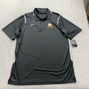 NWT Nike Dri Fit Mens Michigan Lacrosse Polo Shirt Gray White Logo Athletic L